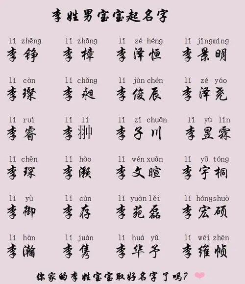 李姓男孩名字大全两字？名字寓意？